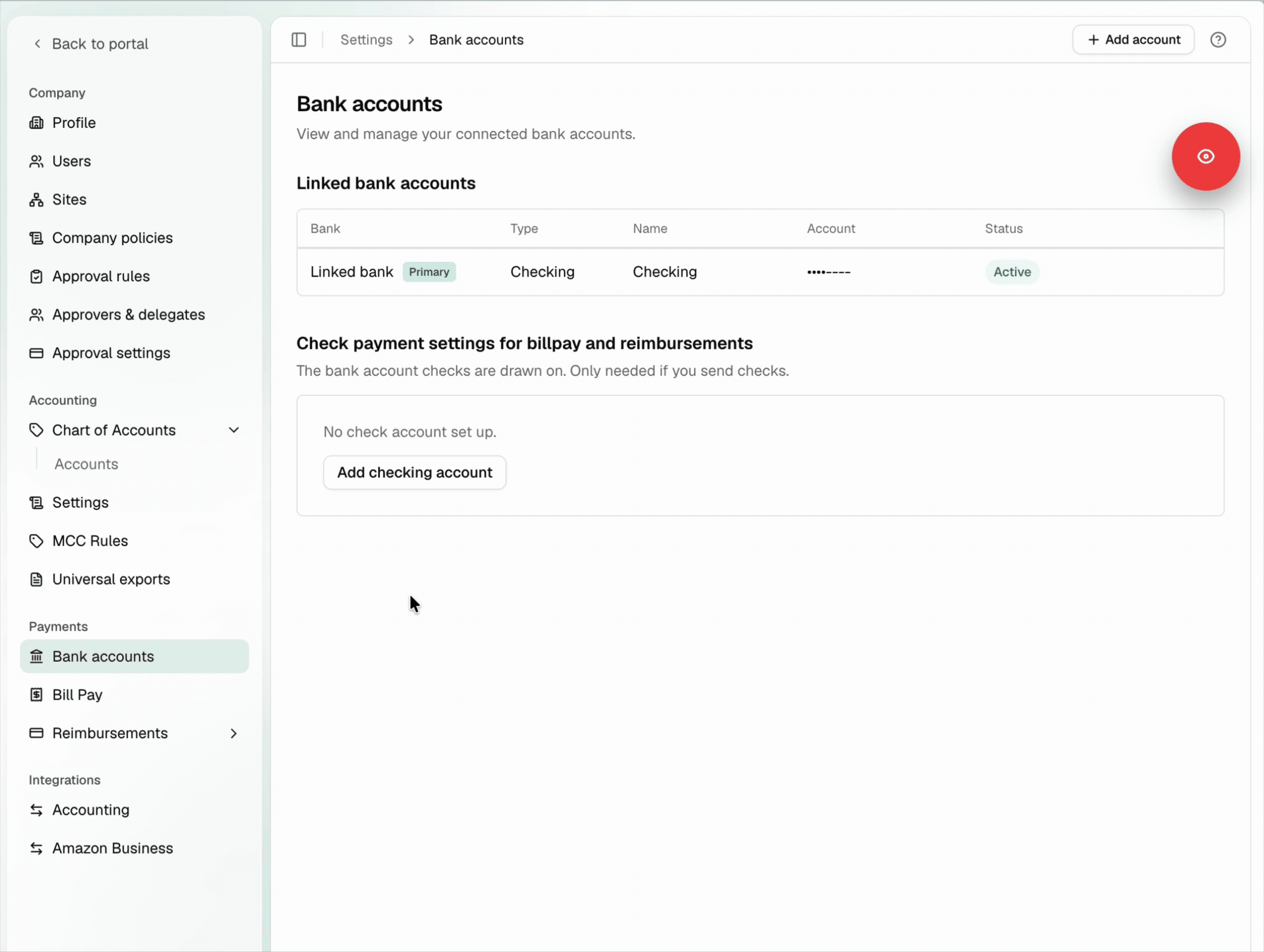 Bank account edit for Billpay and Reimbursements